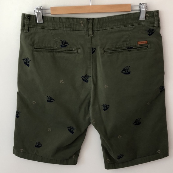 Shorts Jack & Jones Bowie Flat Front Chino Shorts Nautical Theme Green Size M. - Picture 4 of 13